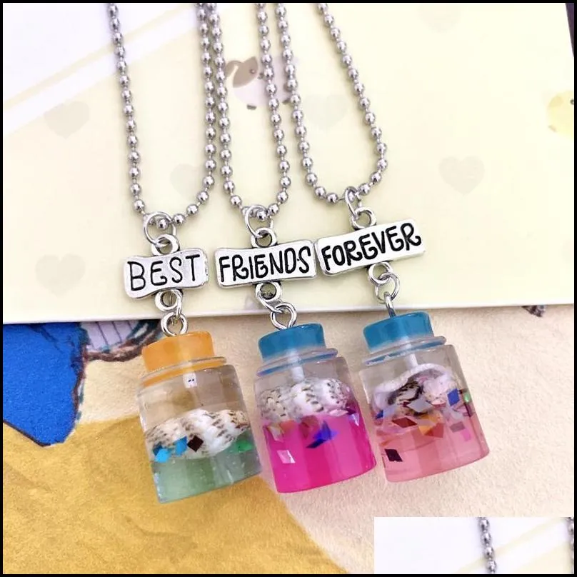 pendant necklaces children friend necklace resin shell drift bottle bff 3 jewelry gifts for kidspendant