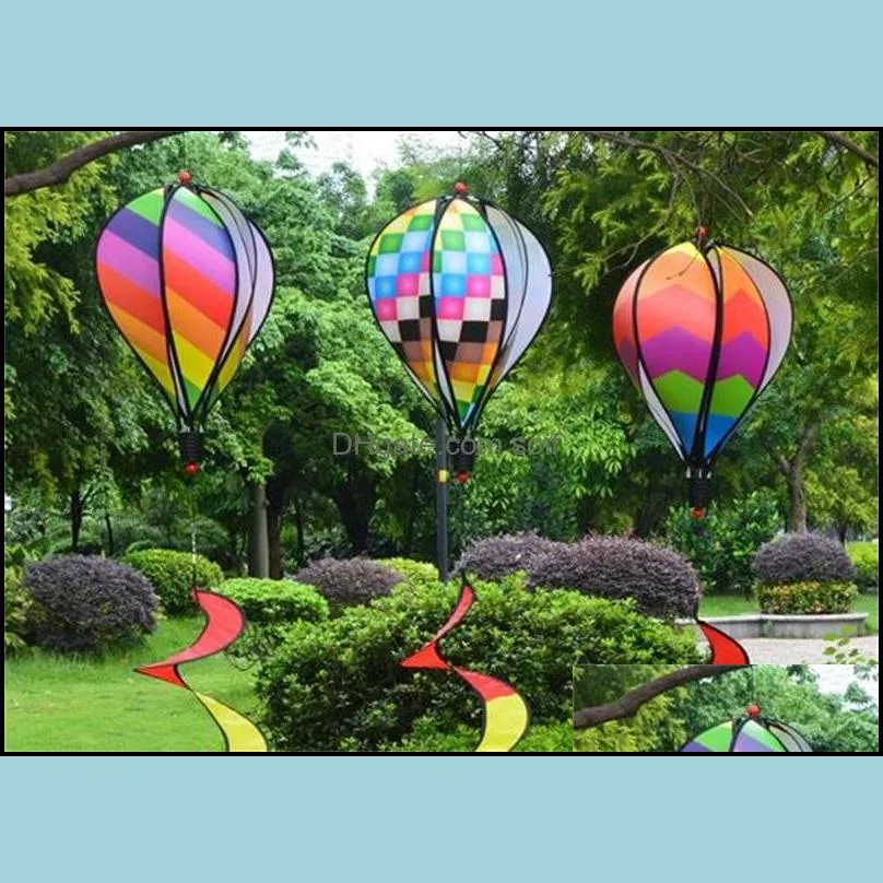 rainbow hot air balloon sequins color stripes garden school decor creative balloons wind spinner with coloured ribbon