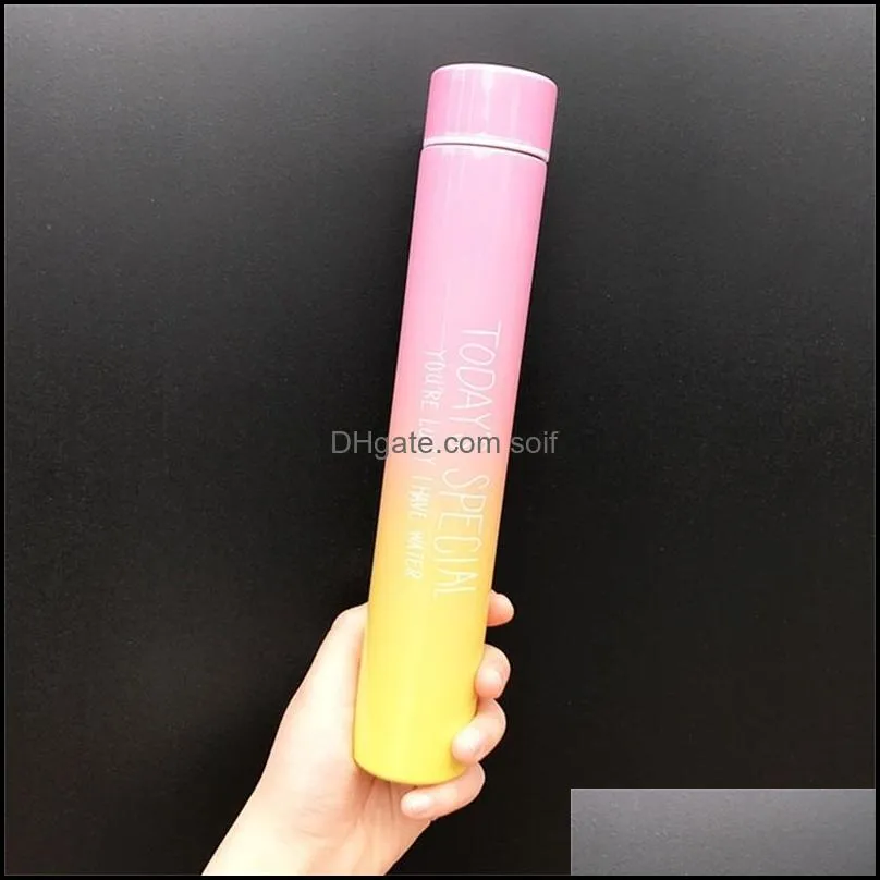 creative long style vacuum mugs cup lady fashionable compact stainless steel water bottle gradually changing color tumbler 18gm ww