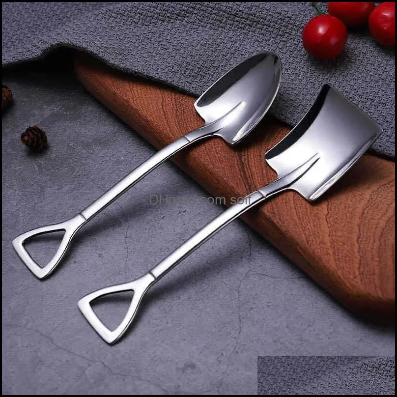 mini shovel shape spoon home hotel party stainless steel fruits scoop ice cream desserts square cusp head ladle