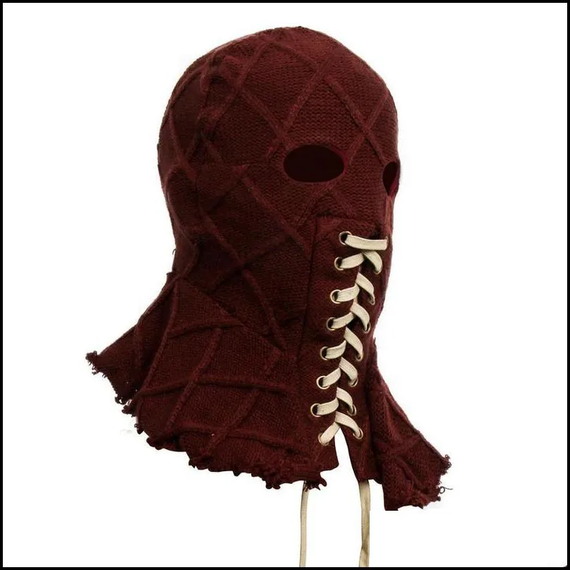 Movie BrightBurn full Head Red Hood Cosplay Scary Horror Creepy knitted Face Breathable Mask Halloween Props 220610