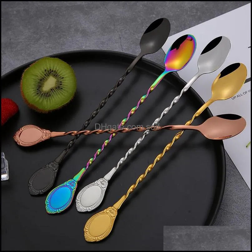 304 stainless steel bar spoon metal color spiral spoons of drinks coffee juice milk scoops multi color 5ry e1