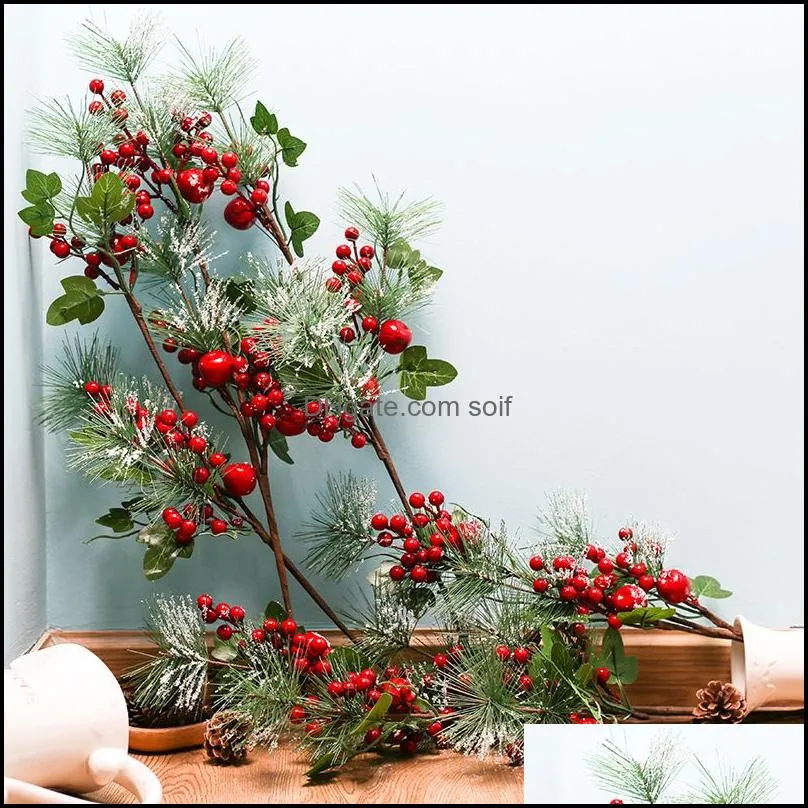 decorative flowers christmas simulation berry artificial pine needles red berry flower branch shopwindow holiday decorations