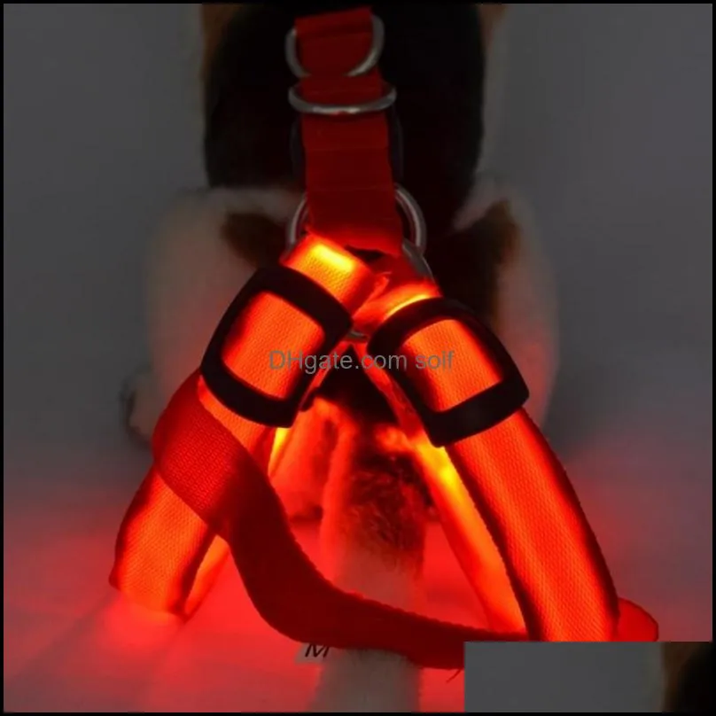 nylon dog puppy comfort harness led light flashing pet harnesses strap vest collar glowing pets leashes without rope 7 5gr b