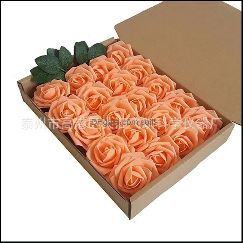 8cm artificial decorative flowers roses 25pcs real fake roses with stem for diy wedding bouquets home party christmas flower decoration