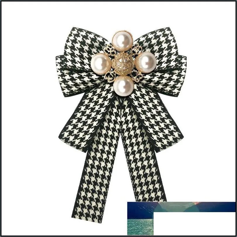 classical plaid striped printed bow brooch canvas pearls bow tie corsage collar brooches for women shirt collar clothes jewelry factory price expert design