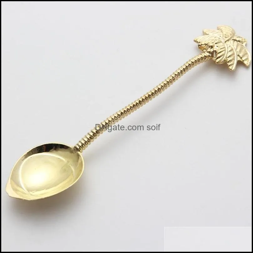 gold plating ladle coconut trees leaf branch plant spoon metal carving spoons kitchen accessories coffe dessert 2 2sd c2