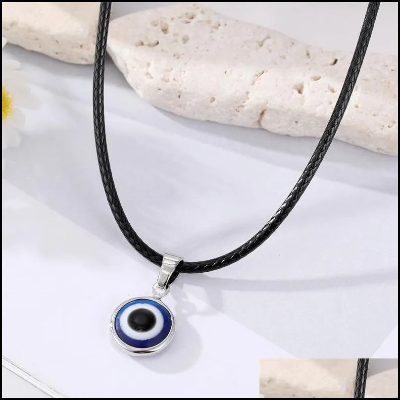 fashion colors 10mm evil eyes pendant necklaceturkish eye pu chains necklaces clavicel chains for women jewelry