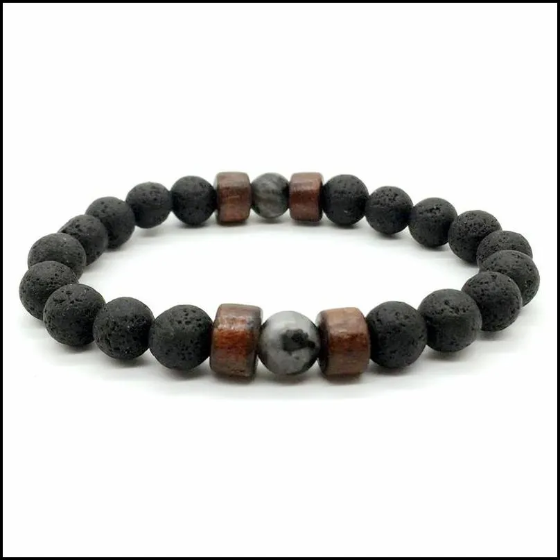 mens lava rock essential oil diffuser bracelets for women natural stone magnetic wooden beads charm bracelets diy fashion jewelry in