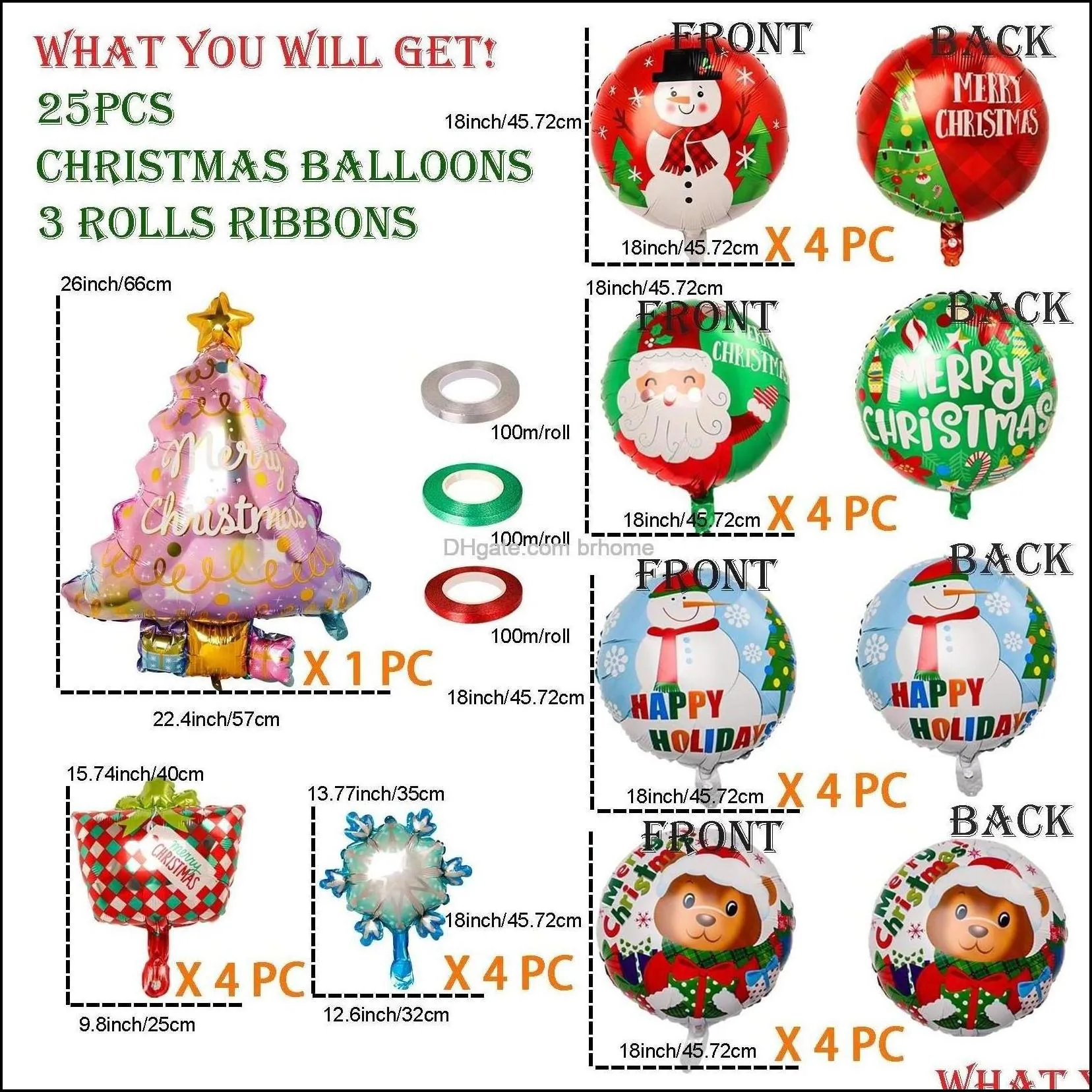 Party Decoration Christmas Foil Balloons 18 Inch Xmas Tree Santa Snowman Gift Box Snowflake Mylar Decorations Balloon Kit For Brhome