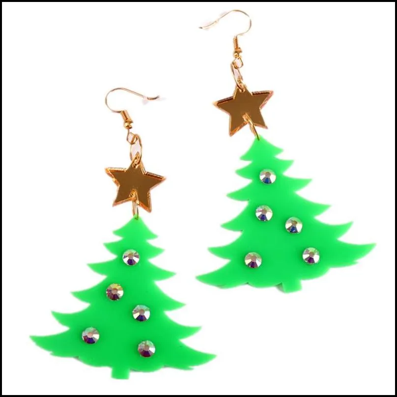 2021 christmas new glitter acrylic christmas trees large drop earrings for women trendy jewelry fashion accessories