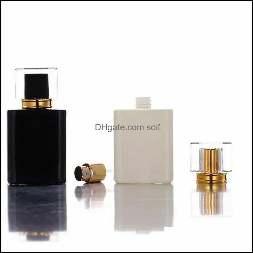 wholesale 50pcs highend square perfume atomizer bottle 50ml black and white glass fine mist spray bottles portable