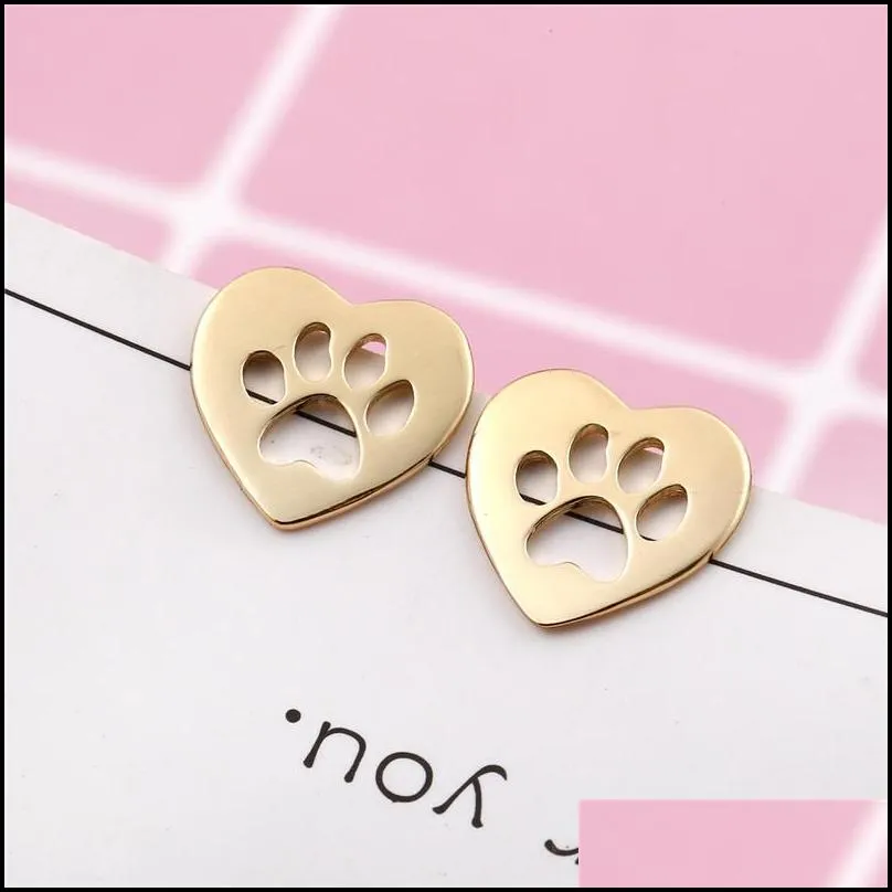 bear paw confidante earrings jewelry lady plated gold hollowing out love heart footprint ear studs valentines day simplicity 2 5jsa j2