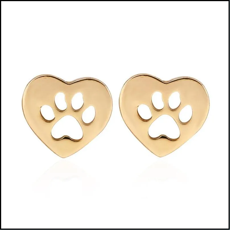 bear paw confidante earrings jewelry lady plated gold hollowing out love heart footprint ear studs valentines day simplicity 2 5jsa j2