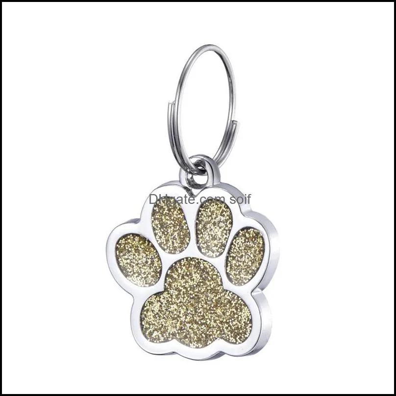 glitter dog paw print pet tags metal alloy engraved cat id card tags fashion pet information card multi color 1 2ct e1