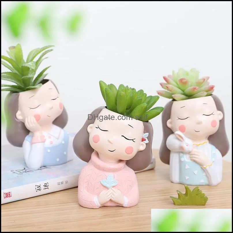 originality wreath girl flower pot new product fleshiness potted plant rabbit resin decoration desktop eco friendly more colors 12