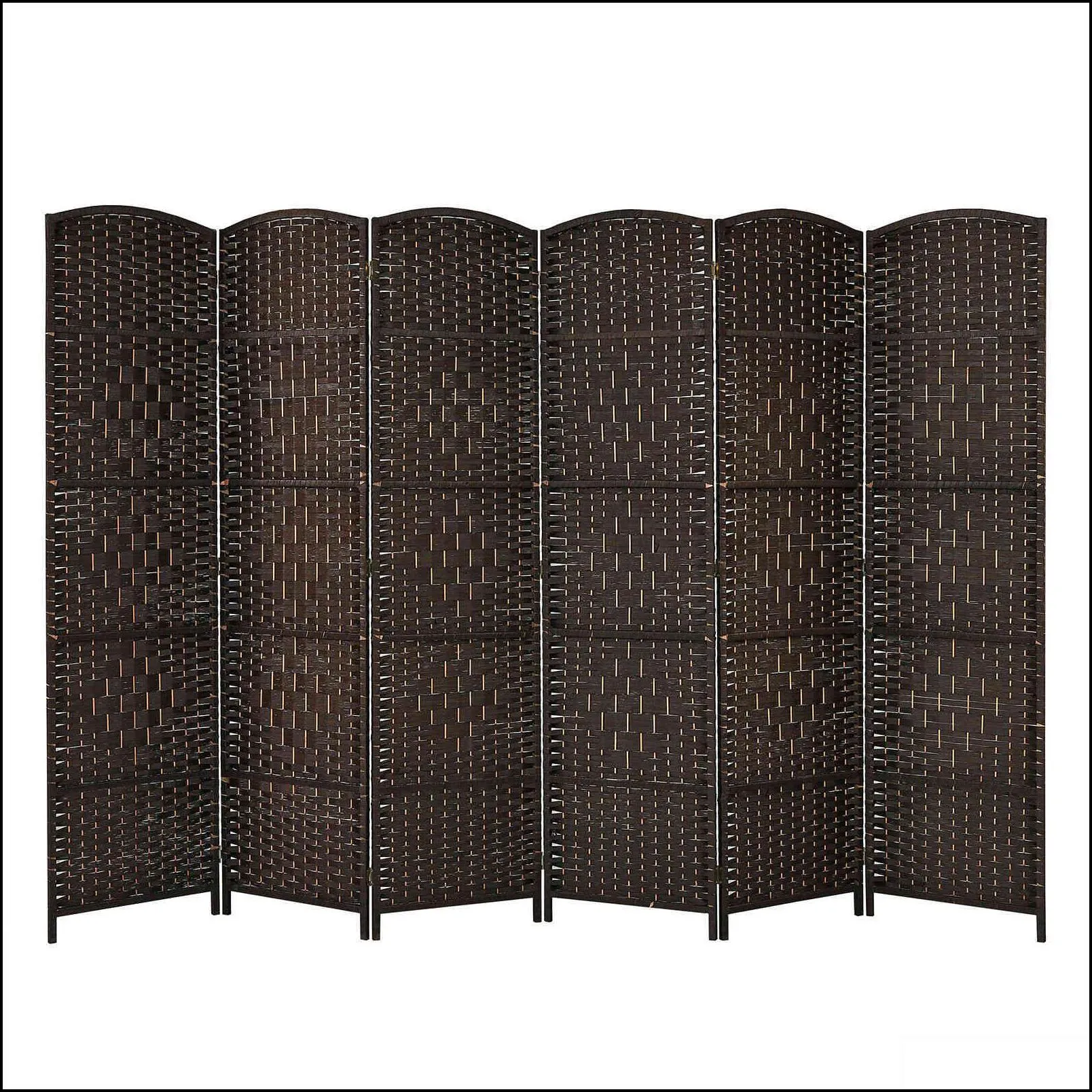  6-Panel Room Divider 6.5Ft Weave Fiber Folding Privacy Screen Black HW67707