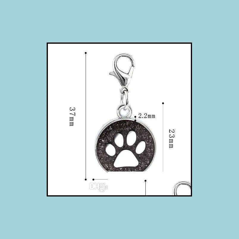 20pcs/lot colors 18mm footprints cat dog paw print hang pendant charms with lobster clasp fit for diy keychains fashion jewelrys305y