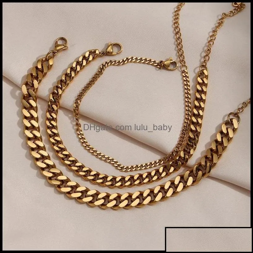 anklets tarnish hypoallergenic 2 5mm 6mm 8mm cuban link chain gold for women summer beach foot bracelet jewelry drop delivery 2021