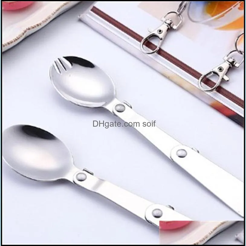 stainless steel dinner spoon outdoors portable coffee fork fold soup ladle boxes dinnerware kitchen accessories pretty 2 7ys e2