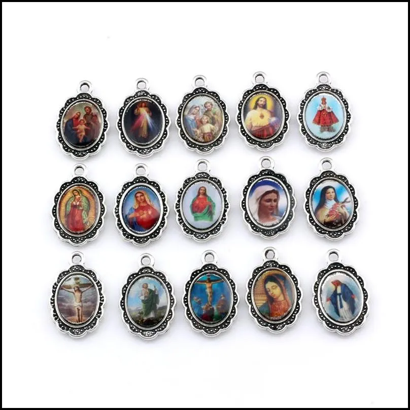 100pcs oval jesus christ icon cross alloy charms pendants for jewelry making earrings necklace diy accessories 12x 19mm a567