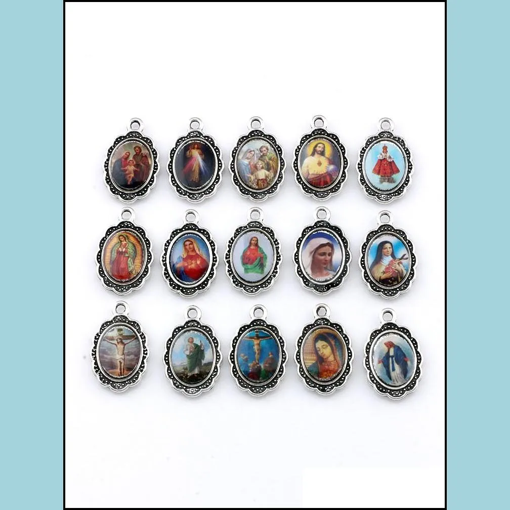 100pcs oval jesus christ icon cross alloy charms pendants for jewelry making earrings necklace diy accessories 12x 19mm a567