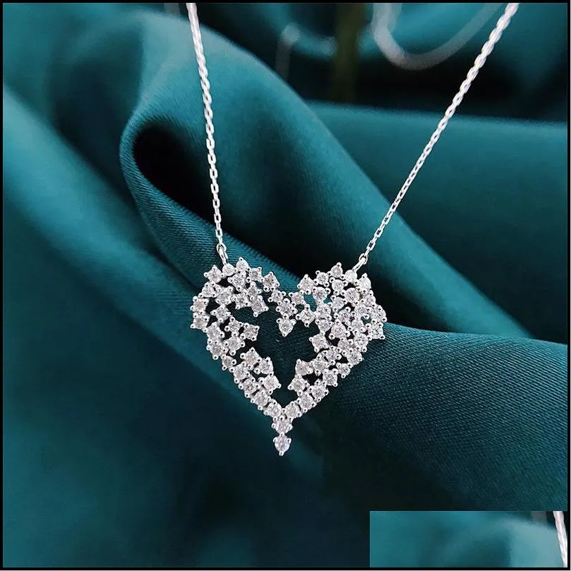 charm heart diamond pendant 100% real 925 sterling silver wedding pendants necklace for women party choker jewelry gift