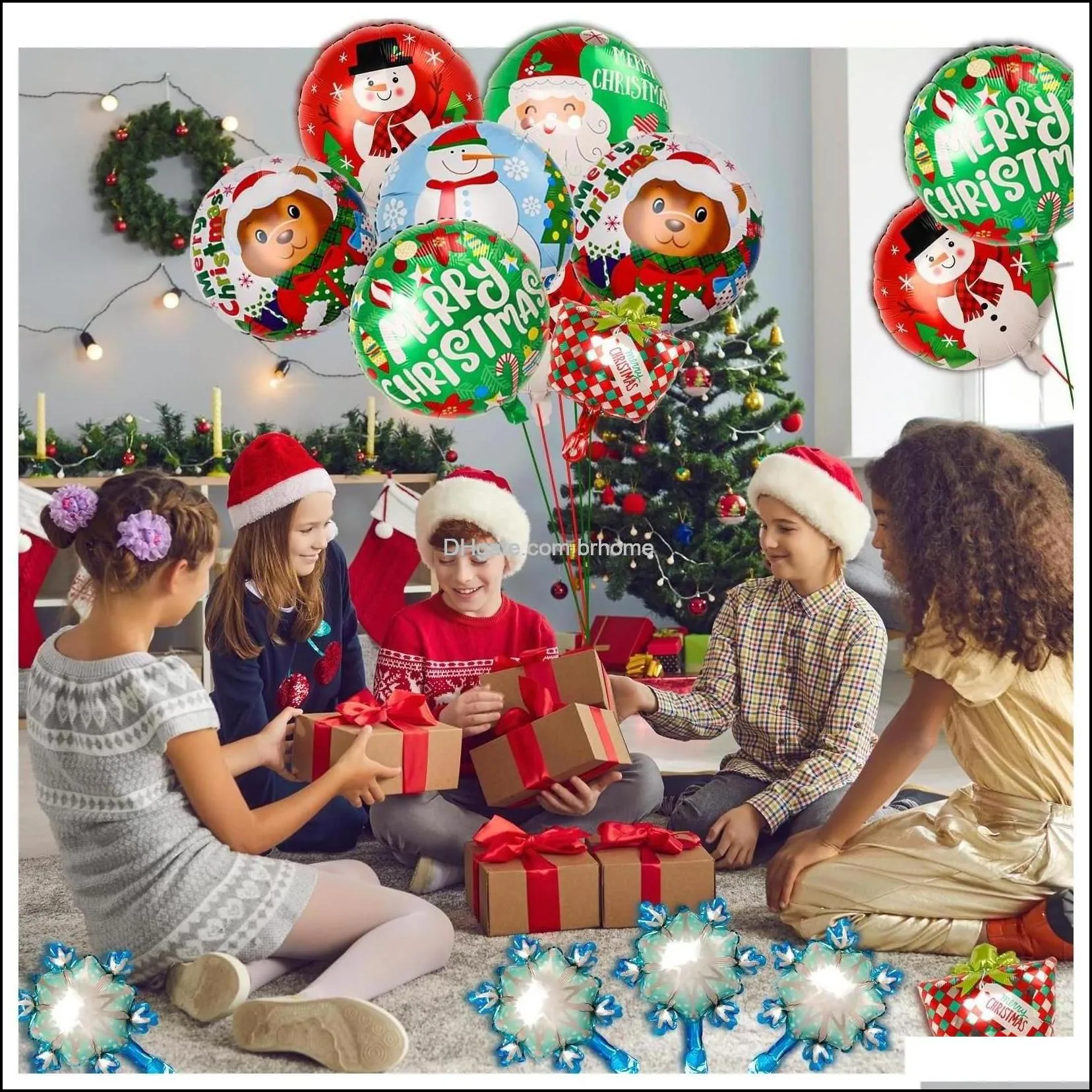 Party Decoration Christmas Foil Balloons 18 Inch Xmas Tree Santa Snowman Gift Box Snowflake Mylar Decorations Balloon Kit For Brhome