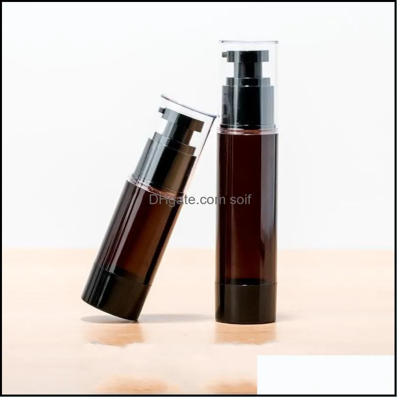 15 30 50 100ml empty amber airless pump bottle plastic travel lotion pump containers/airless lotion atomizer dispenser cosmetic spray