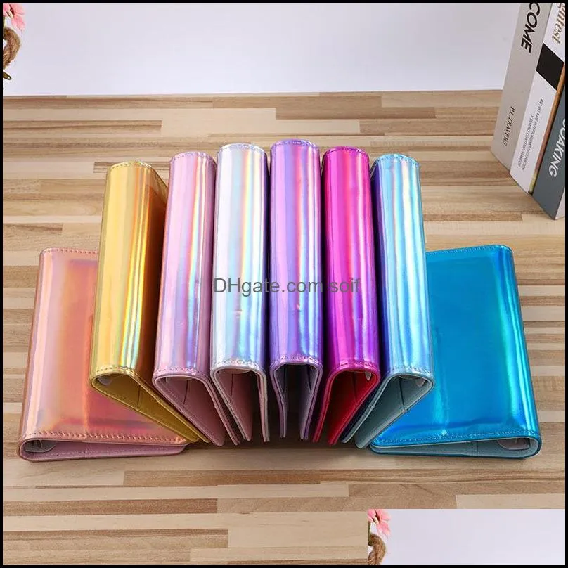 holographic a5 a6 pu leather notebook cover rainbow ring binder for filler paper binder cover with magnetic buckle closure laser 802