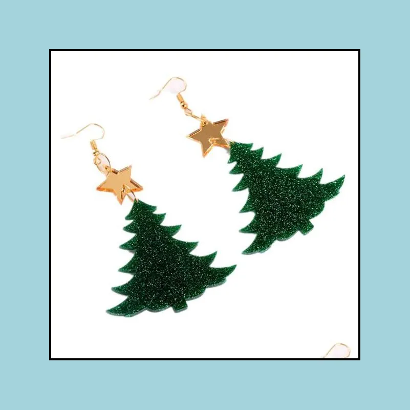 2021 christmas new glitter acrylic christmas trees large drop earrings for women trendy jewelry fashion accessories