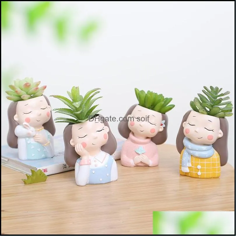 originality wreath girl flower pot new product fleshiness potted plant rabbit resin decoration desktop eco friendly more colors 12