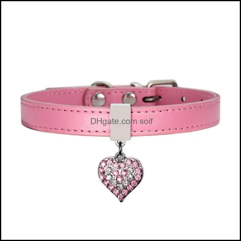 pet dog collar with diamond heart bell fashion pu leather pet dog cat collars small dog neck adjustable strap 39 p2