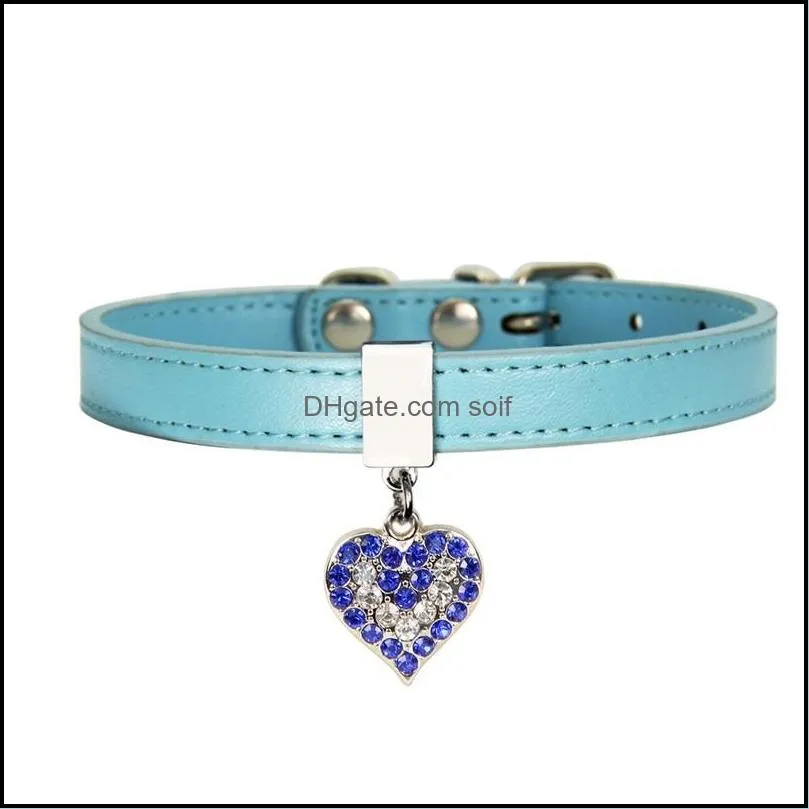 pet dog collar with diamond heart bell fashion pu leather pet dog cat collars small dog neck adjustable strap 39 p2