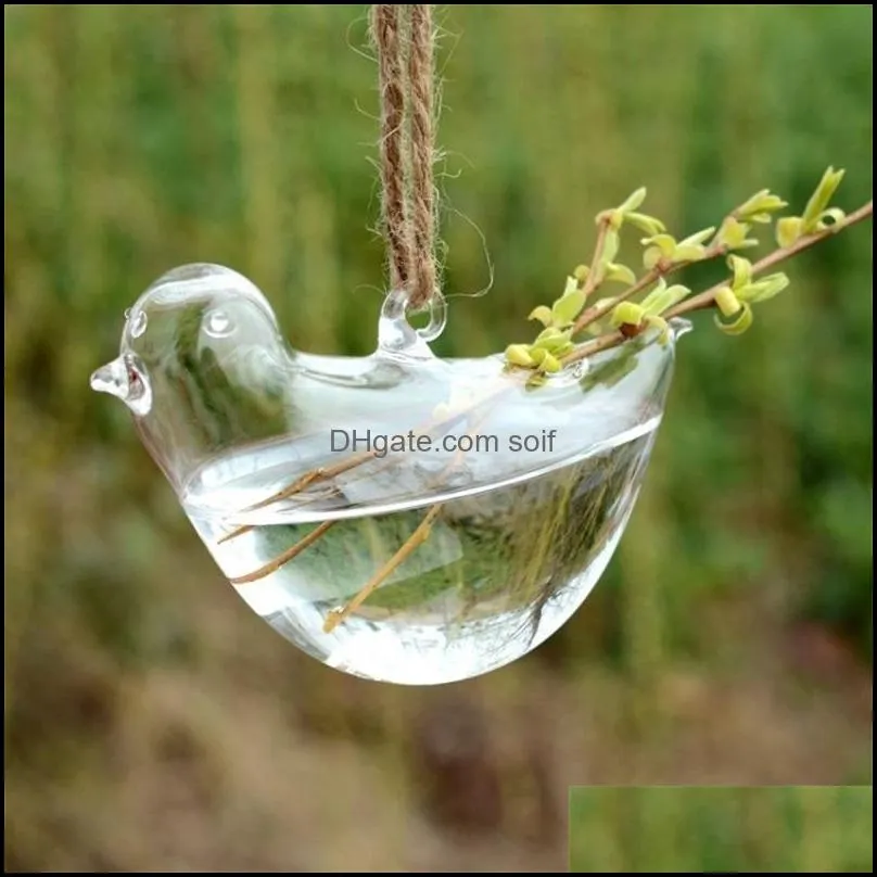 originality bird shape vase hydroponics suspension transparent flower pot glass hanging water plant flowerpot home decor creative