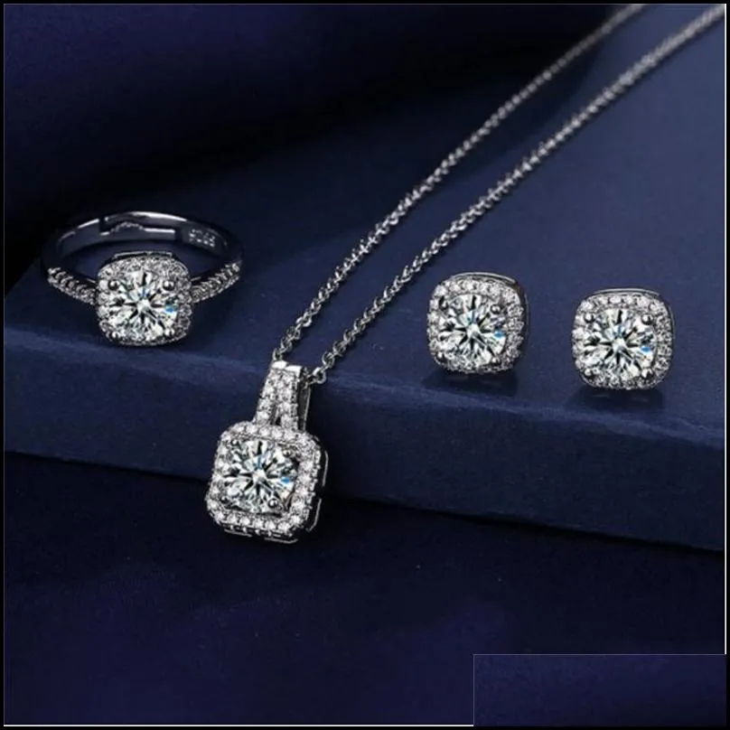 elegant lab diamond jewelry set 925 sterling silver party wedding rings earrings necklace for women promise moissanite jewelry