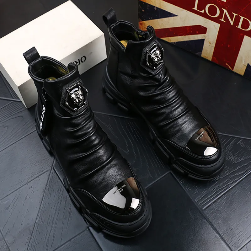 New Boots Casual Flat Shoe Makasin Men's High Top Rock Hip Hop Mix Colors for Men b5