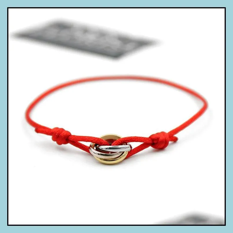 fashion brand women lover bangle handmade rope chain bracelet charm titanium stainless steel three circles carter