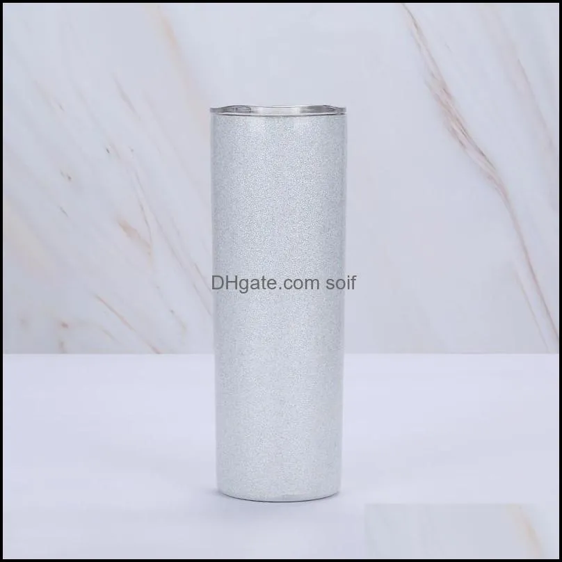 sublimation straight tumbler 20oz stainless steel glitter rainbow vacuum insulated coffee mug