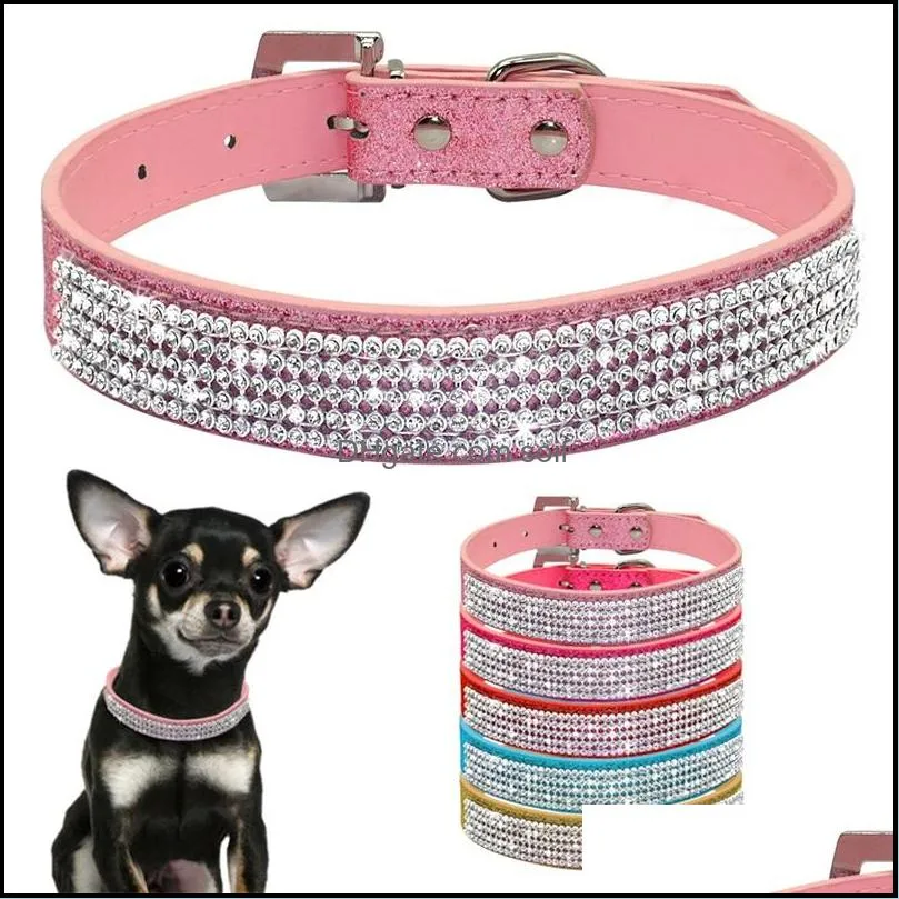 rhinestone dog collars chain puppy scalable multi color traction pu belt pets dogs leash chokers accessories 8 9kl k2