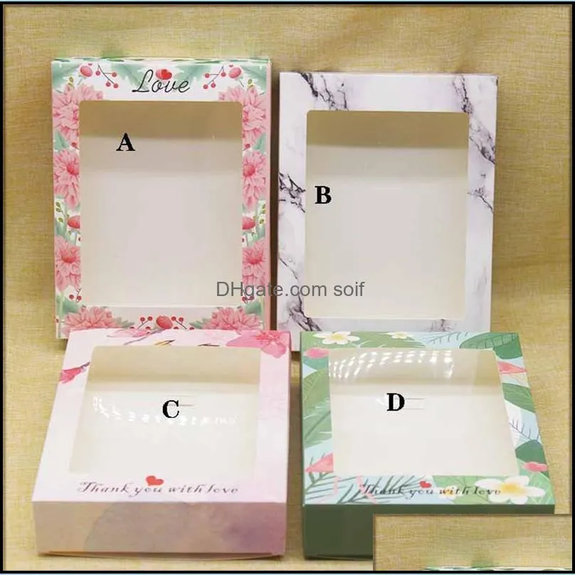 package box with window diy handmade gifts box with window marbling flower pattern kraft candy boxes 186 n2