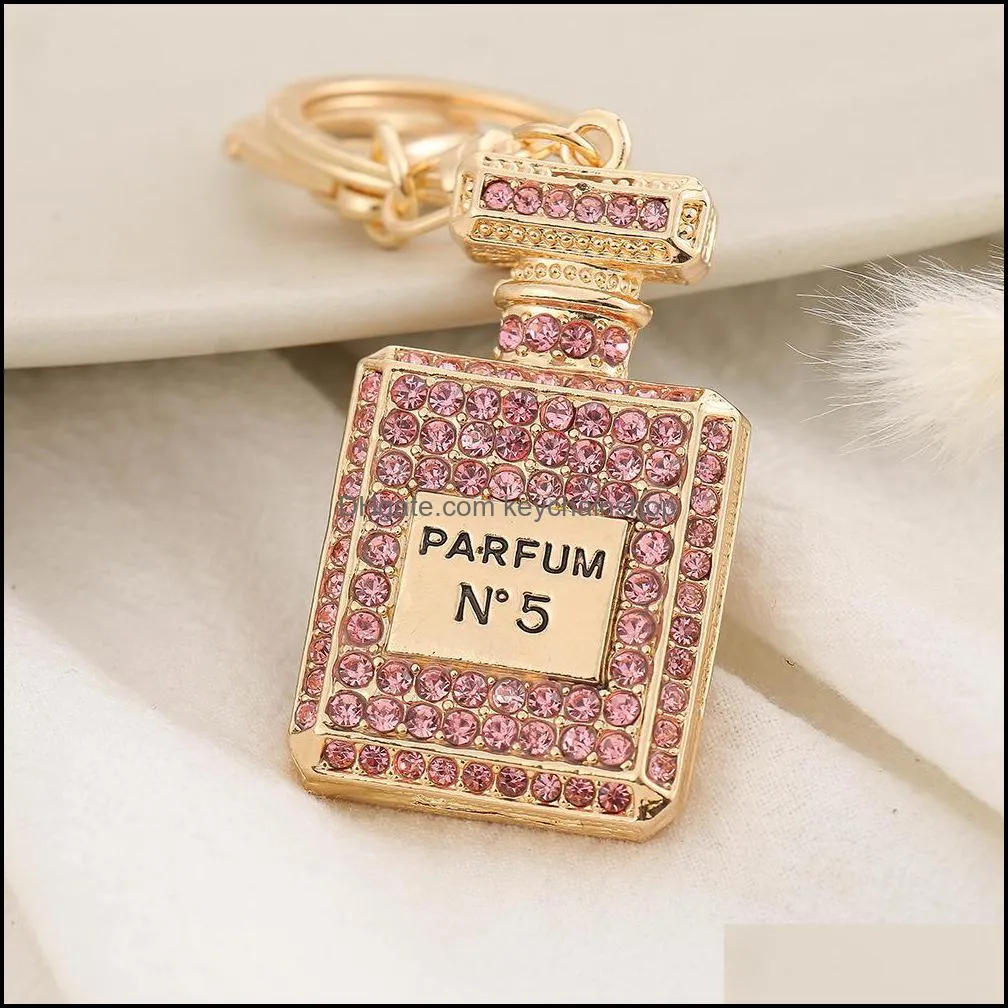 Crystal Perfume Bottle Keychains For Women Creative Diamond Bow Metal Key Chain Car Bag Pendant Small Gift Jewelry Accessories