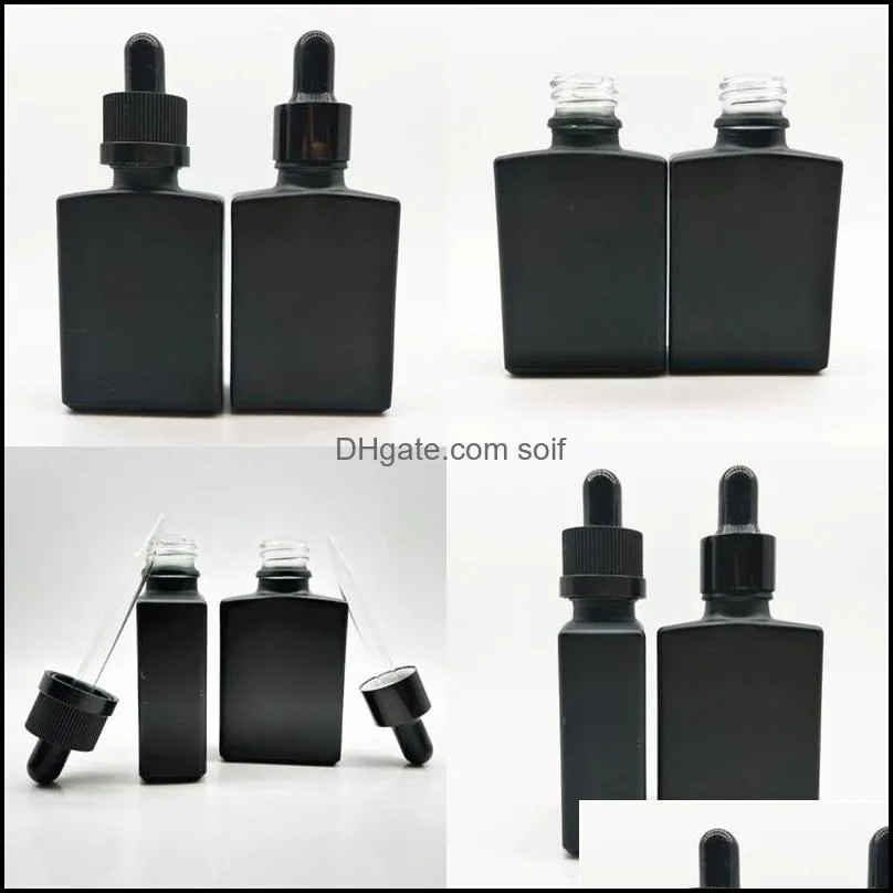 square glass perfume bottles 30ml frosting solid black  oil bottle packing bottle square rectangular home