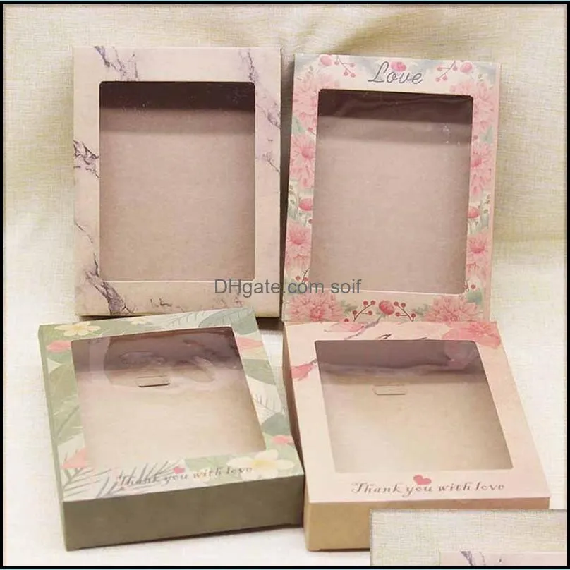 package box with window diy handmade gifts box with window marbling flower pattern kraft candy boxes 186 n2