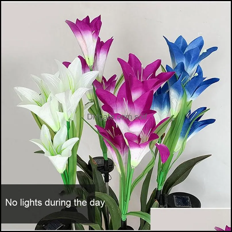 2 pcs led solar lily light waterproof colorful simulation flower festive lawn lamp solar light garden decoration lantern 122 n2
