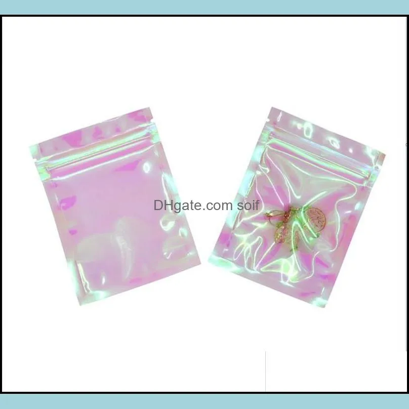 100pcs aluminum foil hologram bags selfsealing food storage bag reclosable candy pouch packaging supplies home kitchen 234 n2