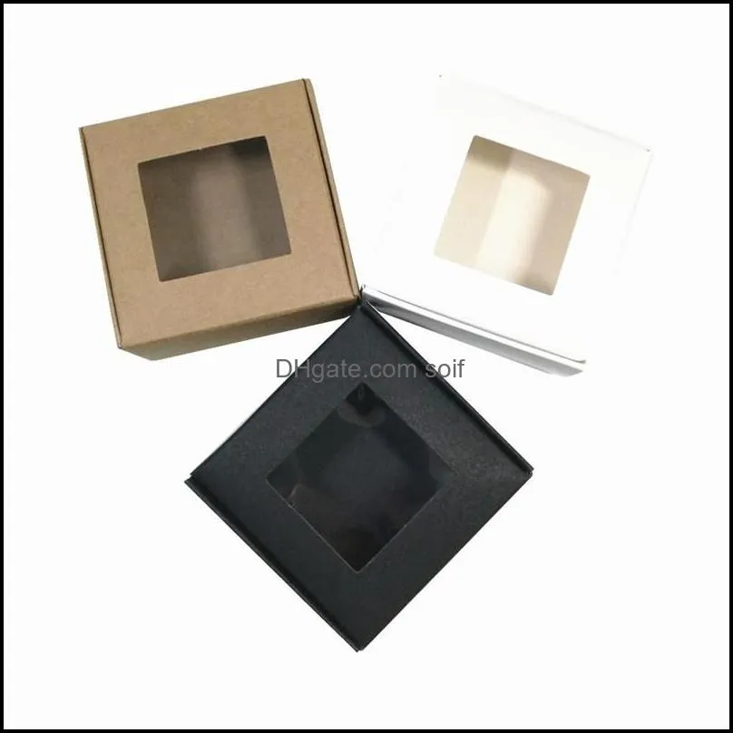 foldable kraft paper package box crafts arts storage boxes jewelry paperboard carton for diy soap gift packaging transparent window 450