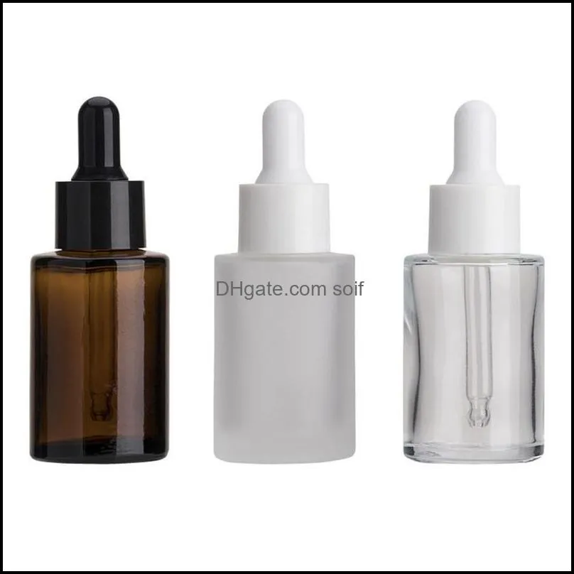 glass bottle flat shoulder frosted/transparent/amber glass round  oil serum bottle with glass dropper cosmetic essence 172 s2
