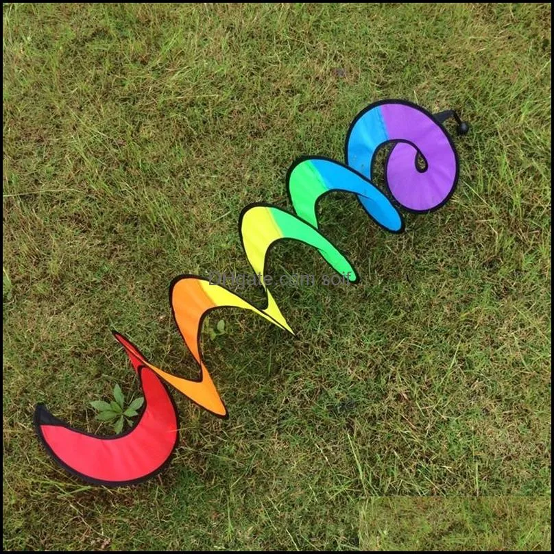 outdoors rainbow spiral windmill windsock garden decorate durable rotate portable wind spinner coloured ribbon knitting folding 4 5hb