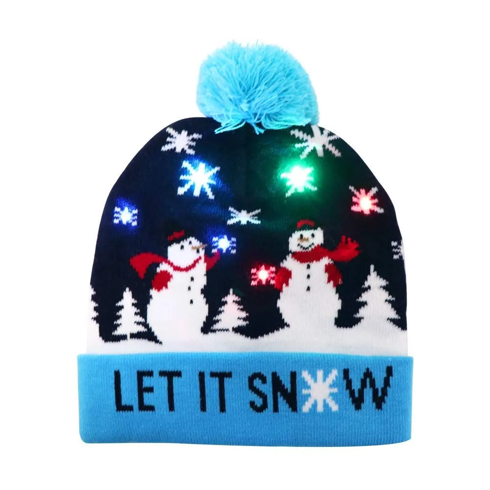 LED Knit Christmas Hats Beanie Light Up Illuminate Warm Hat For Kid Adults New Year Xmas Decoration Cap Wholesale